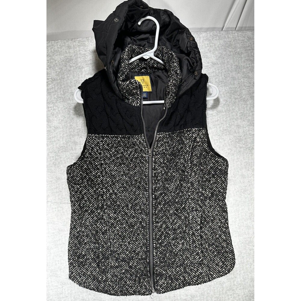 Prince Fox Black Sweater Vest Hooded Tweed Women’s Size Medium Full Zip